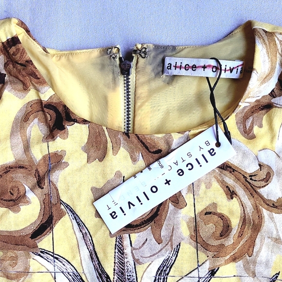 NWT$395 Alice + Olivia Delora Baroque Crew Neck Fitted Mini Dress Sz 4 (XS-S) - Picture 13 of 16